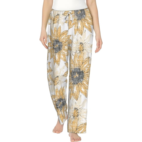 PISONIC Grunge Orange Sunflower Printed Women's Pajama Pants, Comfy Pajama Bottoms With Pockets&Drawstring