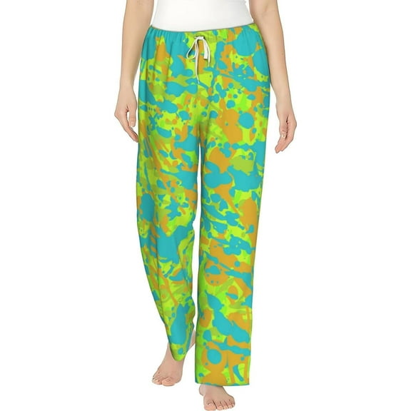 PISONIC Grunge Texture Printed Women's Pajama Pants, Comfy Pajama Bottoms With Pockets&Drawstring