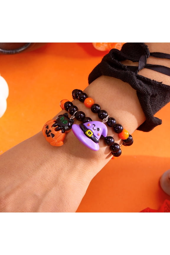 Halloween Charm Bracelets for Women Stretch Beaded Bracelet with Pumpkin Ghost Spider Pendants Holiday Costume Jewelry Gift