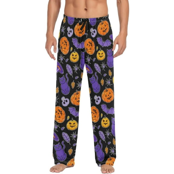 PISONIC Halloween Ghost Pumpkin Mens Pajama Pants Lounge Men's Pajama Bottoms Soft Sleep Pants With Pockets Drawstring