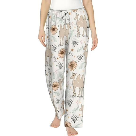 PISONIC Hand Draw Camel Printed Women's Pajama Pants, Comfy Pajama Bottoms With Pockets&Drawstring