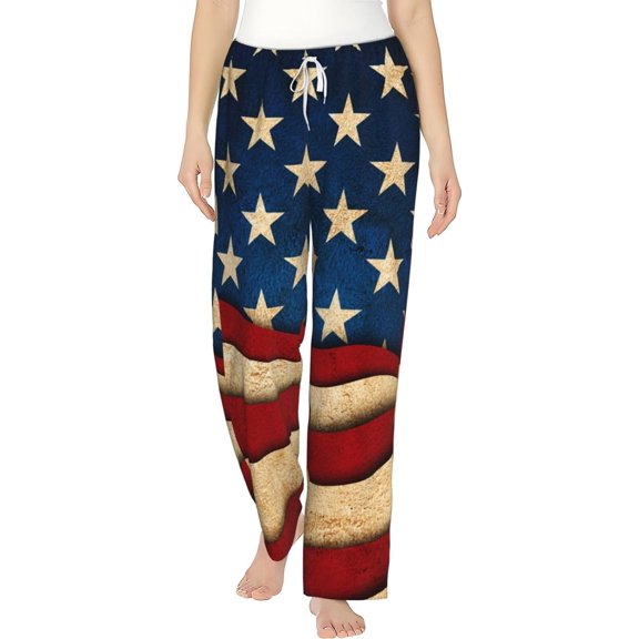 PISONIC Independence Day Printed Women's Pajama Pants, Comfy Pajama Bottoms With Pockets&Drawstring