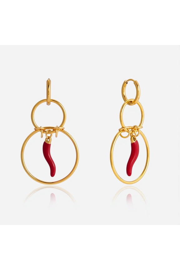 Infinity Round Loop Statement Dangle Drop Small Hoop Earrings for Women Stainless Steel Dangling Cute Enamel Red Chili Pepper Endless Circle Huggie Hoops Earring Fashion Jewelry for Mom