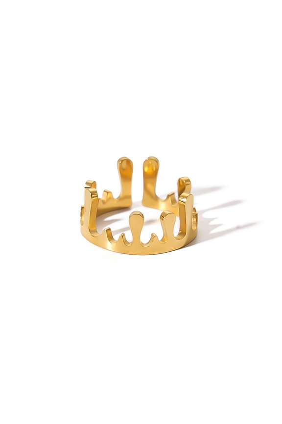 Irregular Drip Crown Shape Adjustable Open Cuff Ring for Women, 18K Gold Plated Tarnish Resistant Stainless Steel Abstract Geometric Statement Finger Jewelry