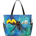 thumbnail image 1 of PISONIC Large Beach Travel Bag for Women, Blue Dragonfly Printed Waterproof Sandproof Tote Bag with Zipper for Beach Vacation Travel Gym, 1 of 6