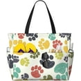 thumbnail image 1 of PISONIC Large Beach Travel Bag for Women, Cute Colorful Dog Paw Printed Waterproof Sandproof Tote Bag with Zipper for Beach Vacation Travel Gym, 1 of 7