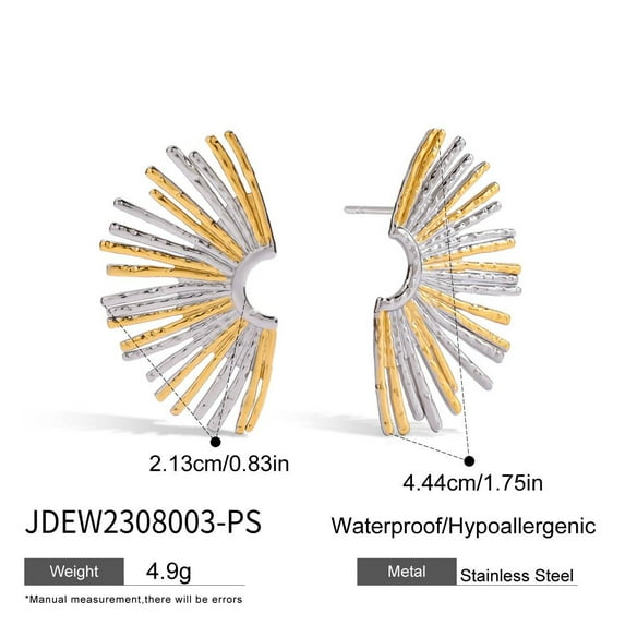 PISONIC Large Sunburst Fan-shaped Geometric Ear Stud Earrings for Women,Sunshine Irregular Trendy Earrings 18K Gold Plated/Silver Earrings Half Round Earrings Statement Jewelry