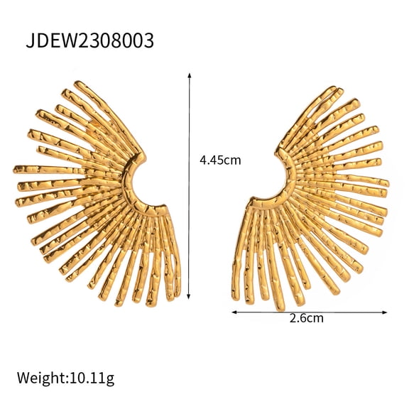 PISONIC Large Sunburst Fan-shaped Geometric Ear Stud Earrings for Women,Sunshine Irregular Trendy Earrings 18K Gold Plated/Silver Earrings Half Round Earrings Statement Jewelry