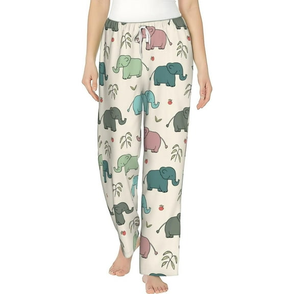 PISONIC Little Elephant Printed Women's Pajama Pants, Comfy Pajama Bottoms With Pockets&Drawstring