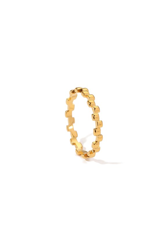 Minimal Square Link Chain Stackable Thin Band Ring for Women, 18K Gold Plated Tarnish Resistant Stainless Steel Geometric Chain Finger Jewelry