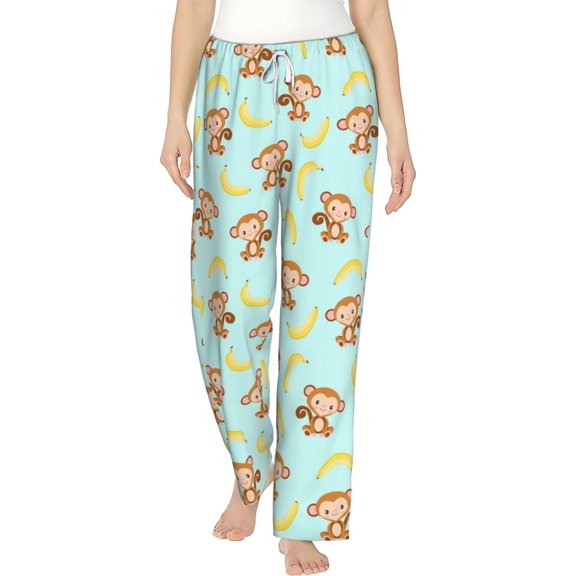 PISONIC Monkey and Yellow Banana Printed Women's Pajama Pants, Comfy Pajama Bottoms With Pockets&Drawstring