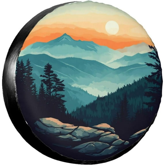 PISONIC Mountain Graphic Spare Tire Cover Weatherproof Universal Wheel Protectors for RV Camper Travel Trailer SUV Truck 16 inch