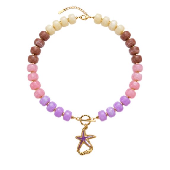 PISONIC Multi-Color Gradient Resin Beaded Choker Necklace for Women, 18K Gold Plated Stainless Steel OT Toggle Clasp Pendant Collarbone Jewelry, Niche Luxury Vacation Statement Necklaces