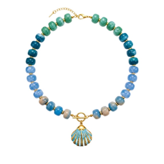 PISONIC Multi-Color Gradient Resin Beaded Choker Necklace for Women, 18K Gold Plated Stainless Steel OT Toggle Clasp Pendant Collarbone Jewelry, Niche Luxury Vacation Statement Necklaces