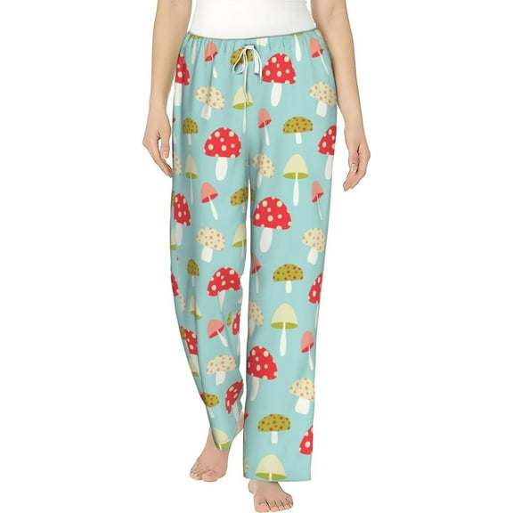 PISONIC Mushroom Cute Printed Women's Pajama Pants, Comfy Pajama Bottoms With Pockets&Drawstring