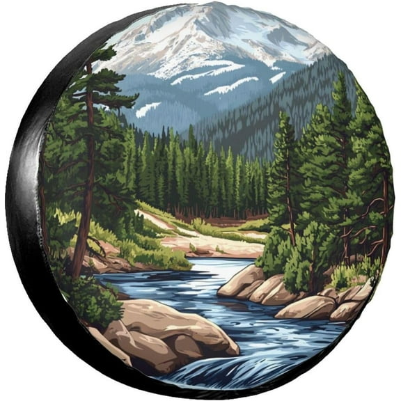 PISONIC Nature Adventure Mountain Spare Tire Cover Weatherproof Universal Wheel Protectors for RV Camper Travel Trailer SUV Truck 14 inch