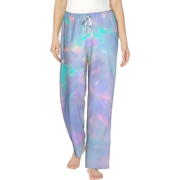 PISONIC Opal Gemstone Printed Women's Pajama Pants, Comfy Pajama Bottoms With Pockets&Drawstring
