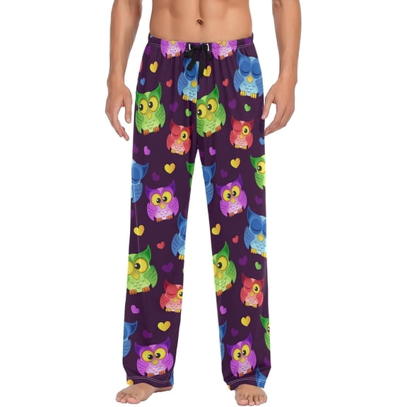 PISONIC Owls Hearts Mens Pajama Pants Lounge Men's Pajama Bottoms Soft Sleep Pants With Pockets Drawstring