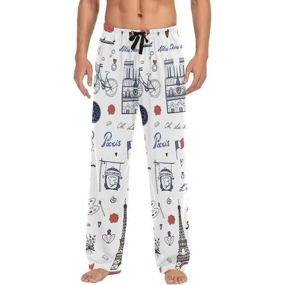 PISONIC Paris Mens Pajama Pants Lounge Men's Pajama Bottoms Soft Sleep Pants With Pockets Drawstring