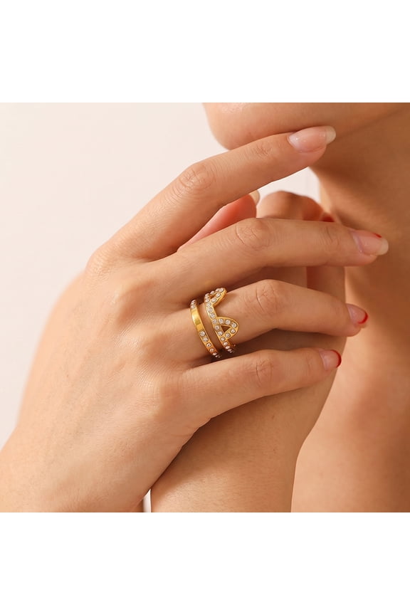 Pave Rhinestone Cat Shaped Double Layer Open Ring for Women, 18K Gold Plated Tarnish Resistant Stainless Steel Cute Adjustable Statement Finger Jewelry