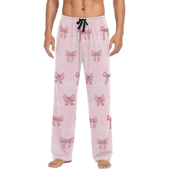 PISONIC Pink Bow Mens Pajama Pants Lounge Men's Pajama Bottoms Soft Sleep Pants With Pockets Drawstring