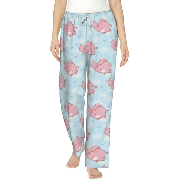 PISONIC Pink Piggy Printed Women's Pajama Pants, Comfy Pajama Bottoms With Pockets&Drawstring