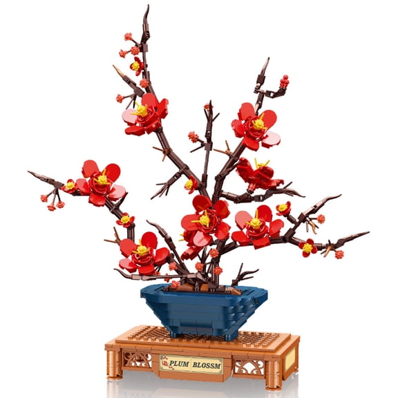 PISONIC Plum Blossom Bonsai Building Blocks Set, Botanical Flower Building Set, Decorative Desk Display, Stress Relief Assembly Craft Gift for Adults & Flower Lovers