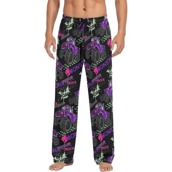 PISONIC Purple Monster Truck Mens Pajama Pants Lounge Men's Pajama Bottoms Soft Sleep Pants With Pockets Drawstring