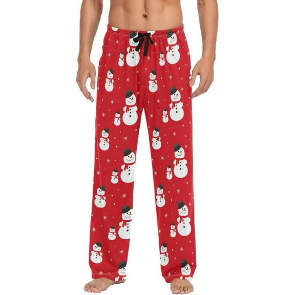PISONIC Red Christmas Snowman Mens Pajama Pants Lounge Men's Pajama Bottoms Soft Sleep Pants With Pockets Drawstring