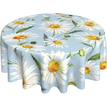PISONIC Round Tablecloth 60 Inch, Daisy Flowers Tablecloth, Waterproof Stain Wrinkle Resistant Washable Reusable Table Cloth for Kitchen Dining Picnic Party