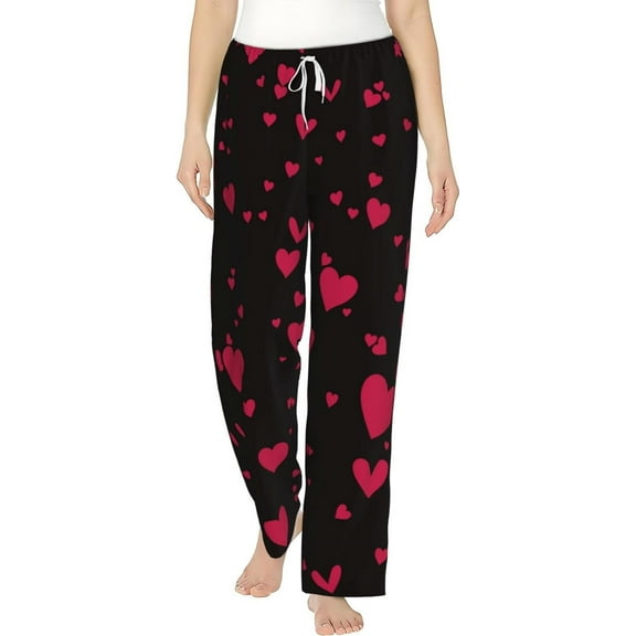PISONIC Scarlet Hearts Printed Women's Pajama Pants, Comfy Pajama Bottoms With Pockets&Drawstring