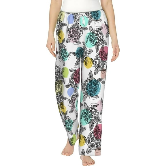 PISONIC Sea Turtles Printed Women's Pajama Pants, Comfy Pajama Bottoms With Pockets&Drawstring