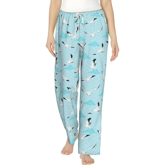 PISONIC Seagulls Flying Printed Women's Pajama Pants, Comfy Pajama Bottoms With Pockets&Drawstring