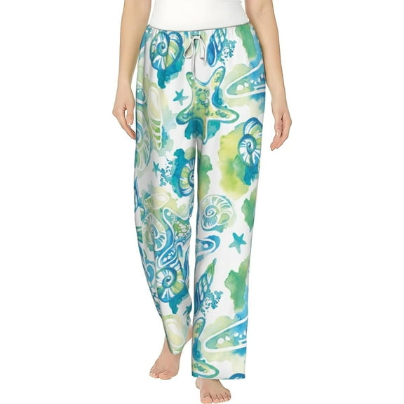 PISONIC Seashells Printed Women's Pajama Pants, Comfy Pajama Bottoms With Pockets&Drawstring