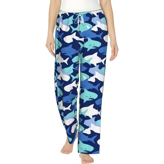 PISONIC Shark Fish Printed Women's Pajama Pants, Comfy Pajama Bottoms With Pockets&Drawstring