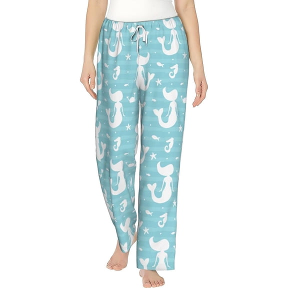 PISONIC Silhouettes of Mermaid Printed Women's Pajama Pants, Comfy Pajama Bottoms With Pockets&Drawstring