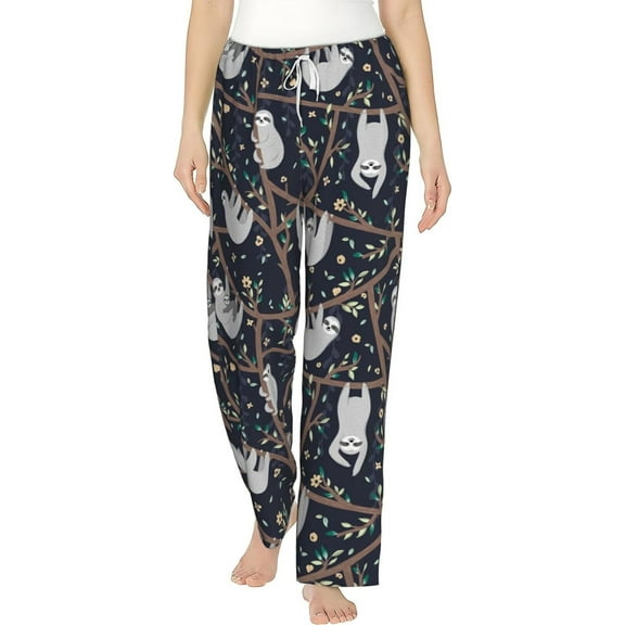 PISONIC Sloths in Tree Printed Women's Pajama Pants, Comfy Pajama Bottoms With Pockets&Drawstring