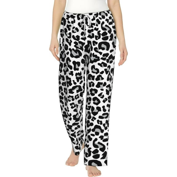 PISONIC Snow Leopard Printed Women's Pajama Pants, Comfy Pajama Bottoms With Pockets&Drawstring