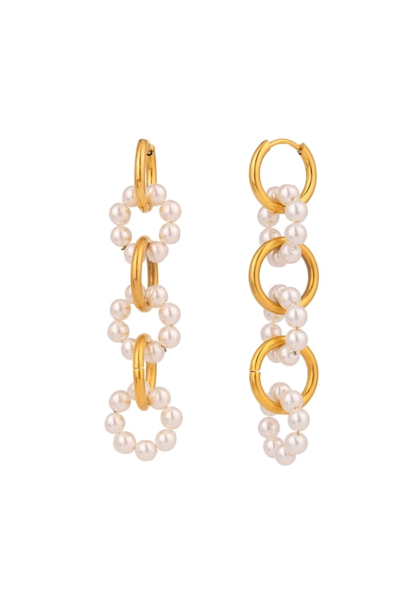 Stainless Steel 18K Gold Plated Pearl French Common Luxury Interlocking Rings Dangle Earrings Trendy Hoop Earrings