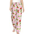 thumbnail image 1 of PISONIC Strawberry With Flowers Printed Women's Pajama Pants, Comfy Pajama Bottoms With Pockets&Drawstring, 1 of 7