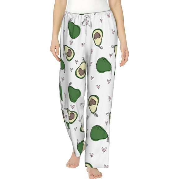 PISONIC Summer Avocado Printed Women's Pajama Pants, Comfy Pajama Bottoms With Pockets&Drawstring