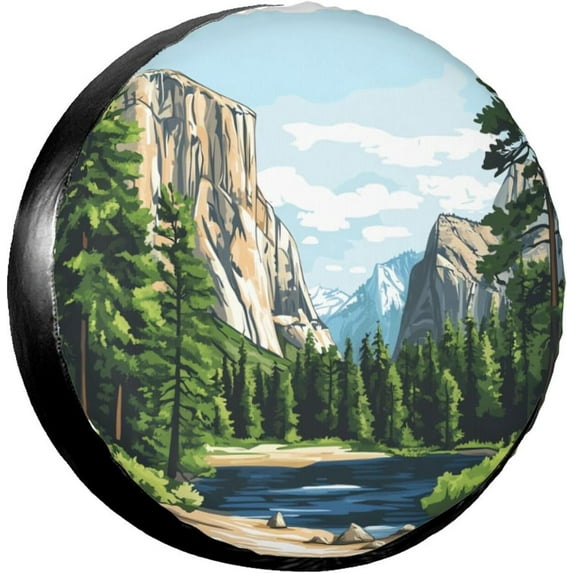 PISONIC Summer Mountain Spare Tire Cover Weatherproof Universal Wheel Protectors for RV Camper Travel Trailer SUV Truck 16 inch