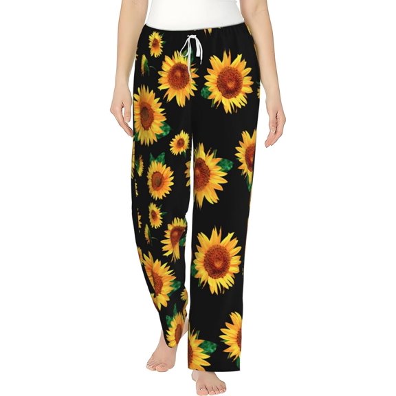 PISONIC Sunflower Printed Women's Pajama Pants, Comfy Pajama Bottoms With Pockets&Drawstring