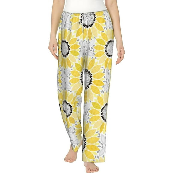 PISONIC Sunflowers Printed Women's Pajama Pants, Comfy Pajama Bottoms With Pockets&Drawstring