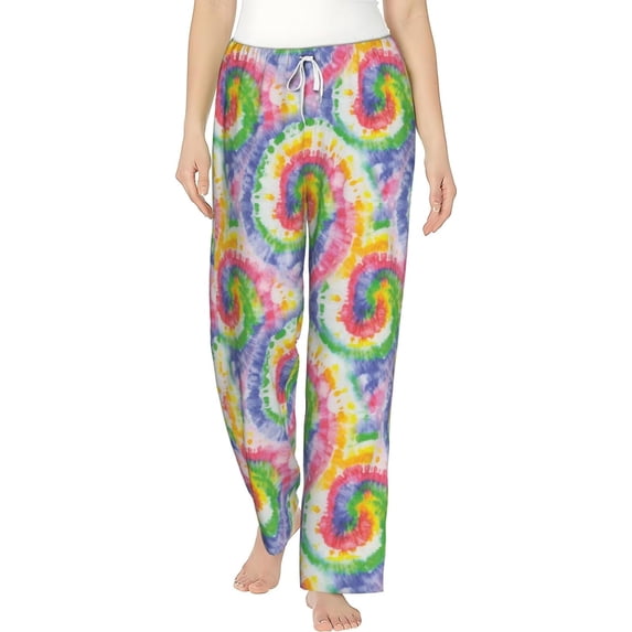 PISONIC Tie Dye Swirl Printed Women's Pajama Pants, Comfy Pajama Bottoms With Pockets&Drawstring