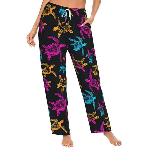 PISONIC Turtles Bright Printed Women's Pajama Pants, Comfy Pajama Bottoms With Pockets&Drawstring