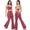 thumbnail image 1 of PISONIC Two Piece Womens Workout Set Backless Color Block Tank Tops Matching High Waist Wide Leg Leggings Gym Work Out Outfits, 1 of 7
