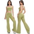 thumbnail image 1 of PISONIC Two Piece Womens Workout Set Backless Color Block Tank Tops Matching High Waist Wide Leg Leggings Gym Work Out Outfits, 1 of 7