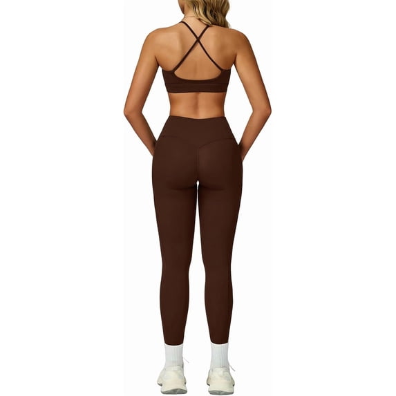 PISONIC Two Piece Workout Sets For Women Sport Bra Matching High Waist Scrunch Butt Leggings Gym Yoga Active Wear Outfits