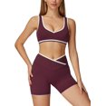 thumbnail image 1 of PISONIC Two Piece Workout Sets for Women Color Block Sports Bra and Scrunch Butt Lifting Shorts Gym Yoga Active Wear Outfits, 1 of 7
